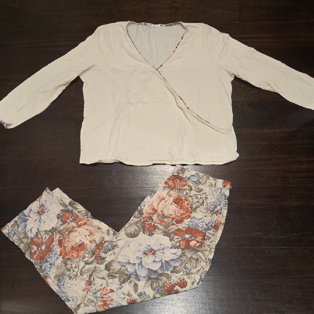 WOMEN'S OYSHO V NECK FLORAL KIMONO PAJAMA PJ LOUNGE SET SZ LARGE $50